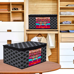 Heart Home Saree Cover | Zip Closure Saree Cover | Clothes Storage Bag | Wardrobe Organiser | Transparent Window Saree Cover | Check-Design | 9 inch | Pack of 6 | Black