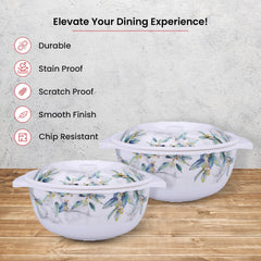 Heart Home Microwave Safe & BPA Free Melamine Serving Bowls with Lids Set of 2 | Heat Resistant & Unbreakable Rice Bowl for Serving, Mixing Bowls for Kitchen | Blue Marble Flower