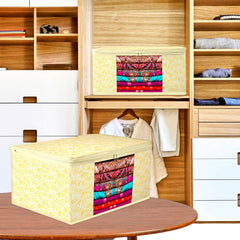 Heart Home Saree Cover | Zip Closure Saree Cover | Clothes Storage Bag | Wardrobe Organiser | Transparent Window Saree Cover | Carry-Design | 9 inch | Pack of 9 | Yellow