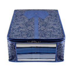 Heart Home Shirt Storage Bag | Clothes Storage Bag | Wardrobe Storage Bag | Shirt Organizer for Closet | Visible Window Shirt Bag | Flower Printed Shirt Cover | Pack of 2 | Navy Blue