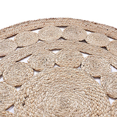 Kuber Industries Hand Woven Carpet Rugs|Natural Stitch Braided Jute Door mat|Multi Circle Border Shape Mat for Bedroom,Living Room,Dining Room,Yoga,91x91 cm,(Brown)