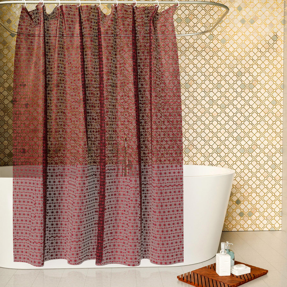 Heart Home Shower Curtain | PVC Shower Curtain with Hooks | Shower Curtain for Bathroom | AC Shower Curtain | Self Star Bathroom Shower Curtain | 7 Feet | Brown