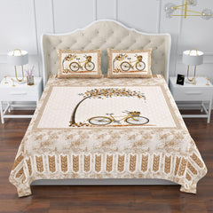 Kuber Industries Double Bedsheet with 2 Pillow Covers | 160 TC Premium Cotton Bedsheet for Double Bed | Bedsheet for Living Room-Home & Hotels | Photo Frame Cycle | 100x108 Inch | Brown