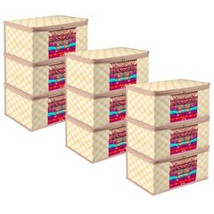 Heart Home Saree Cover | Zip Closure Saree Cover | Clothes Storage Bag | Wardrobe Organiser | Transparent Window Saree Cover | Check-Design | 9 inch | Pack of 9 | Cream