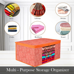 Heart Home Saree Cover | Zip Closure Saree Cover | Clothes Storage Bag | Wardrobe Organiser | Transparent Window Saree Cover | Lahariya-Design | 9 inch | Pack of 9 | Orange