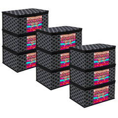 Heart Home Saree Cover | Zip Closure Saree Cover | Clothes Storage Bag | Wardrobe Organiser | Transparent Window Saree Cover | Check-Design | 9 inch | Pack of 9 | Black