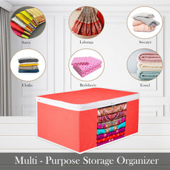 Heart Home Saree Cover | Zip Closure Saree Cover | Clothes Storage Bag | Wardrobe Organiser for Suit | Transparent Window Saree Cover | Plain-White Border | 9 inch | Pack of 9 | Red