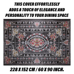 Heart Home Dining Table Cover | PVC Table Cloth Cover | 6 Seater Table Cloth | Table Protector | Table Cover for Dining Table | Passion Flower | 60x90 Inch | DTC | Black
