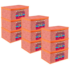 Heart Home Saree Cover | Zip Closure Saree Cover | Clothes Storage Bag | Wardrobe Organiser | Transparent Window Saree Cover | Lahariya-Design | 9 inch | Pack of 9 | Orange