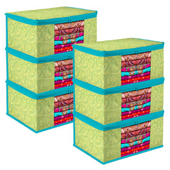 Heart Home Saree Cover | Zip Closure Saree Cover | Clothes Storage Bag | Wardrobe Organiser | Transparent Window Saree Cover | Leaf-Design | 9 inch | Pack of 6 | Green