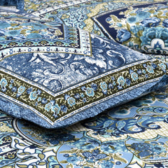 Heart Home Double Bedsheet with 2 Pillow Covers | 186 TC Premium Cotton Bedsheet for Double Bed | Bedsheet for Living Room-Home & Hotels | Arabic Beauty Flower Square | 100x108 Inch | Blue