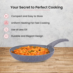 Heart Home Non-Stick Aluminum Frying Pan with Handle | Lightweight Induction Pan for Omelettes & Fish Cooking & Tadka | Scratch Resistent, Gas & Induction Compatible | Light Grey