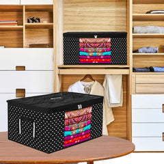 Heart Home Saree Cover | Zipper Closure Saree Storage Bag | Saree Organizer for Wardrobe with Handle | Transparent View Clothes Storage Bag for Lehenga | Side Dot-Design | Pack of 3 | Black