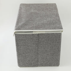 Kuber Industries Small Storage Box With Lid|Foldable Toys Storage Bin|Wardrobe Organizer For clothes|Front Handle & Sturdy Pack Of-3 (Grey)