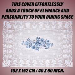Heart Home Center Table Cover | Cotton Table Cloth Cover | 4-Seater Table Cloth | Glory Table Cover | Table Protector | Table Cover for Center Table | 40x60 Inch | CTC | White & Blue