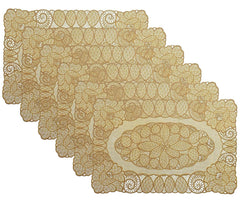 Kuber Industries Floral Design Virgin Viny Soft Fabric Set of 6 Pieces Dining Table Round Placemat Set (Gold, Design May Vary) - Ctktc45906, Polyester