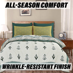 Kuber Industries Double Bedsheet with 2 Pillow Covers | 186 TC Premium Cotton Bedsheet for Double Bed | Bedsheet for Living Room-Home & Hotels | Embroidery Katli Flower | 100x108 Inch | Green