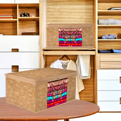 Heart Home Saree Cover | Zip Closure Saree Cover | Clothes Storage Bag | Wardrobe Organiser | Transparent Window Saree Cover | New Flower-Design | 9 inch | Pack of 6 | Brown