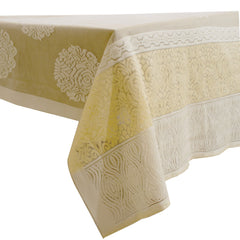 Kuber Industries Cotton Shining Flower Design 6 Seater Dining Table Cover (Cream, 60" x90 Inches, Standard) - CTKTC040139