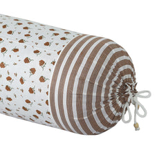 Kuber Industries Bolster Covers | Cotton Bolster Cover Set | Diwan Bolster Cover Set | Bolster Pillow Cover | Brown Flower Masand Cover | 16x32 Inch | Pack of 6 | White