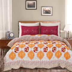 Heart Home Double Bedsheet with 2 Pillow Covers | 186 TC Premium Cotton Bedsheet for Double Bed | Bedsheet for Living Room-Home & Hotels | Embroidery Elephant | 100x108 Inch | Yellow