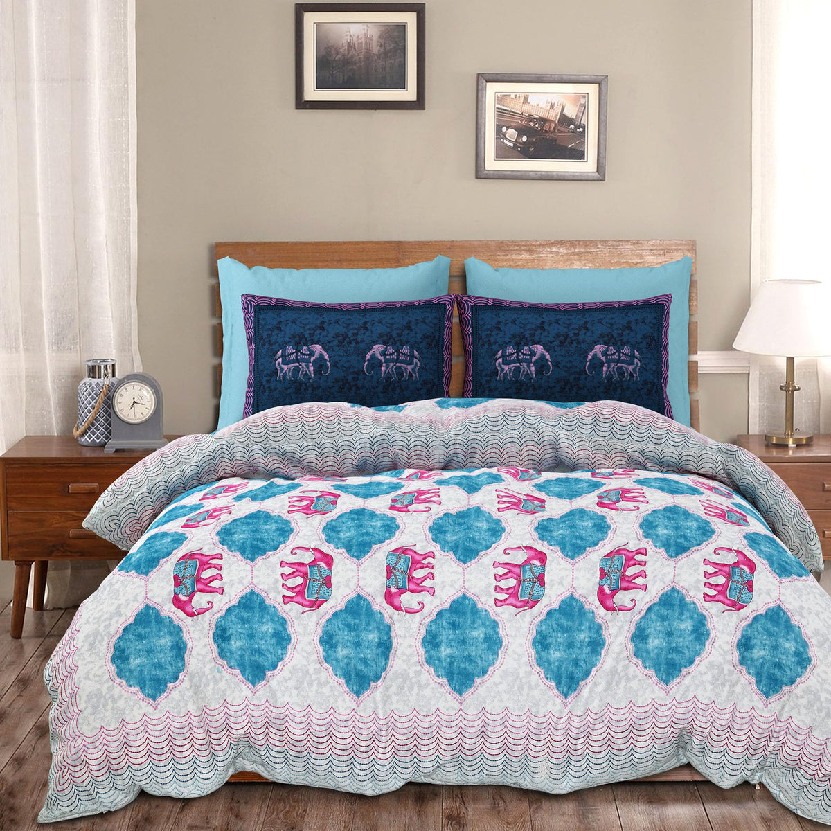 Kuber Industries Double Bedsheet with 2 Pillow Covers | 186 TC Premium Cotton Bedsheet for Double Bed | Bedsheet for Living Room-Home & Hotels | Embroidery Elephant | 100x108 Inch | Pink
