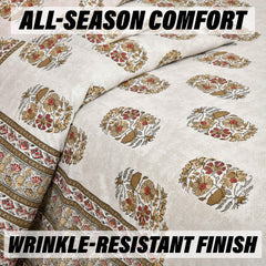 Heart Home Double Bedsheet with 2 Pillow Covers | 160 TC Premium Cotton Bedsheet for Double Bed | Bedsheet for Living Room-Home & Hotels | Dezier Flower Boota | 90x108 Inch | Beige