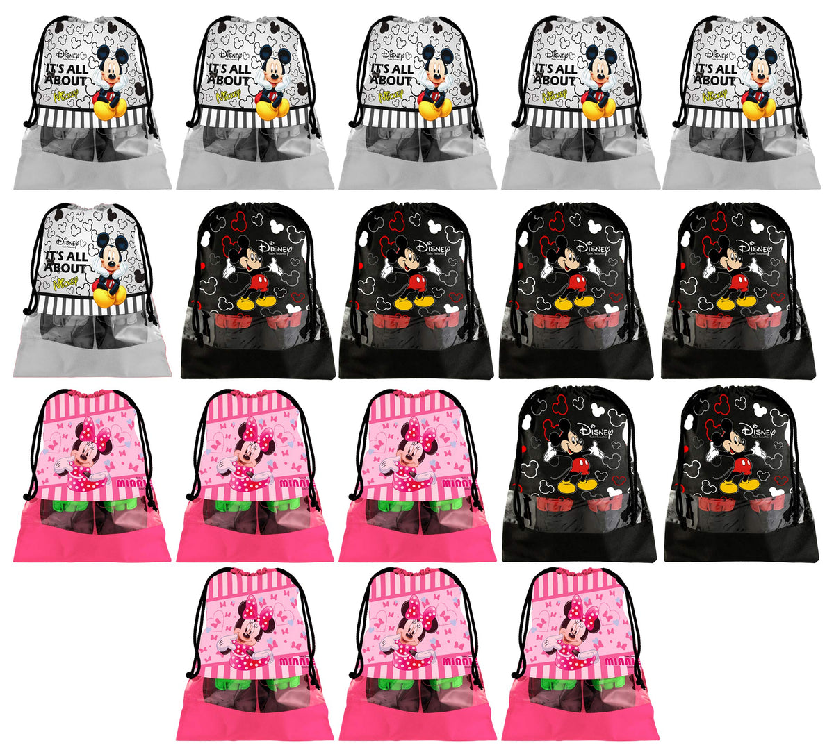 Kuber Industries Portable Travel Shoe Bags Dust-Proof Shoe Organizer Space Saving Storage Bags, Disney Print (Set of 18,Black & Grey & Pink) -HS_35_KUBMARTS18124