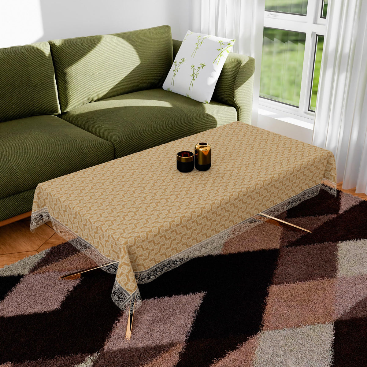 Heart Home Center Table Cover | Kitchen Dining Tablecloth | 4 Seater Center Table Cover | Center Table Cover for Hall Décor | Carry Design Tablecloth | CTC | 40x60 | Golden