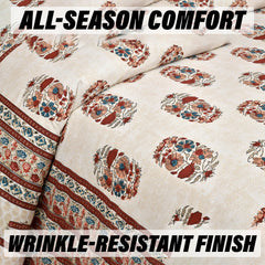 Heart Home Double Bedsheet with 2 Pillow Covers | 160 TC Premium Cotton Bedsheet for Double Bed | Bedsheet for Living Room-Home & Hotels | Dezier Flower Boota | 90x108 Inch | Cream