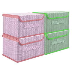 Kuber Industries Drawer Storage Box | Foldable Dhakkan Storage Box | Non-Woven Clothes Organizer For Toys | Storage Box with Handle | Large | Pack of 4 | Multi