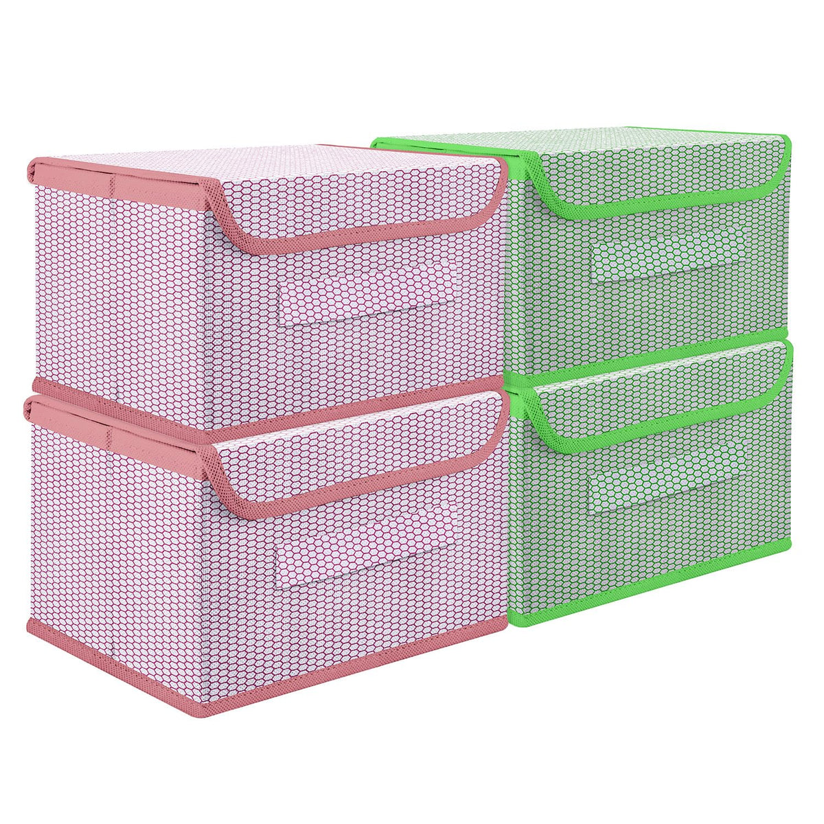 Heart Home Drawer Storage Box | Foldable Dhakkan Storage Box | Non-Woven Clothes Organizer For Toys | Storage Box with Handle | Medium | Pack of 4 | Multi