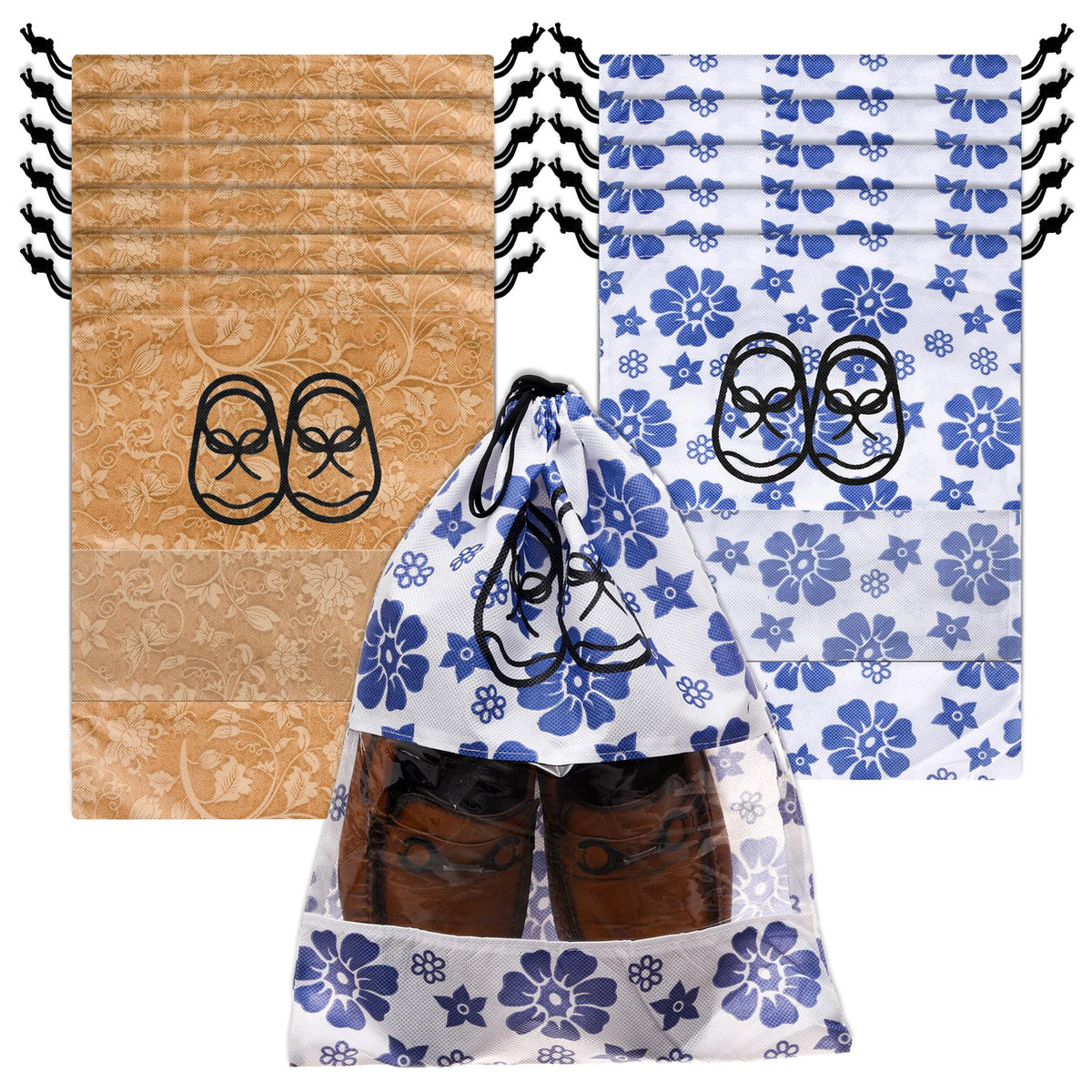 Heart Home Shoe Cover | Travel Shoe Storage Bags | Non-Woven Storage Bag | Shoe Cover with Drawstring | Shoe Organizer with Clear window | Pack of 12 | Multi