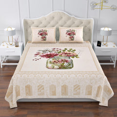 Kuber Industries Double Bedsheet with 2 Pillow Covers | 160 TC Premium Cotton Bedsheet for Double Bed | Bedsheet for Living Room-Home & Hotels | Photo Frame Flower Pot | 100x108 Inch | Cream