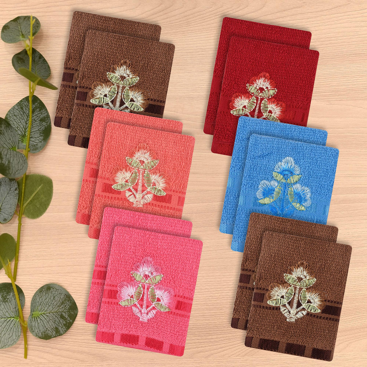 Heart Home Handkerchief | Velvet Face Towel | Face Towel | Sweat Absorbent Handkerchief | Plain Embroidary | Face Towel Hankies | Set of 12 | Multicolor
