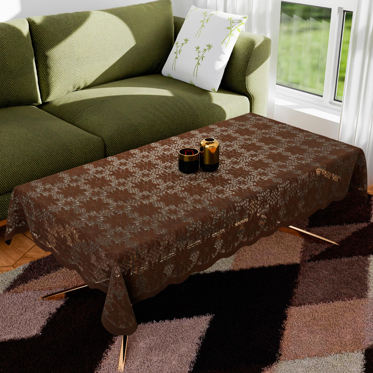 Heart Home Center Table Cover|Cotton Table Cloth Cover|4-Seater Table Cloth|Table Protector Cover|Table Cover for Center Table|Plain Jasmin Flower Table Cover|40x60 Inch|Brown