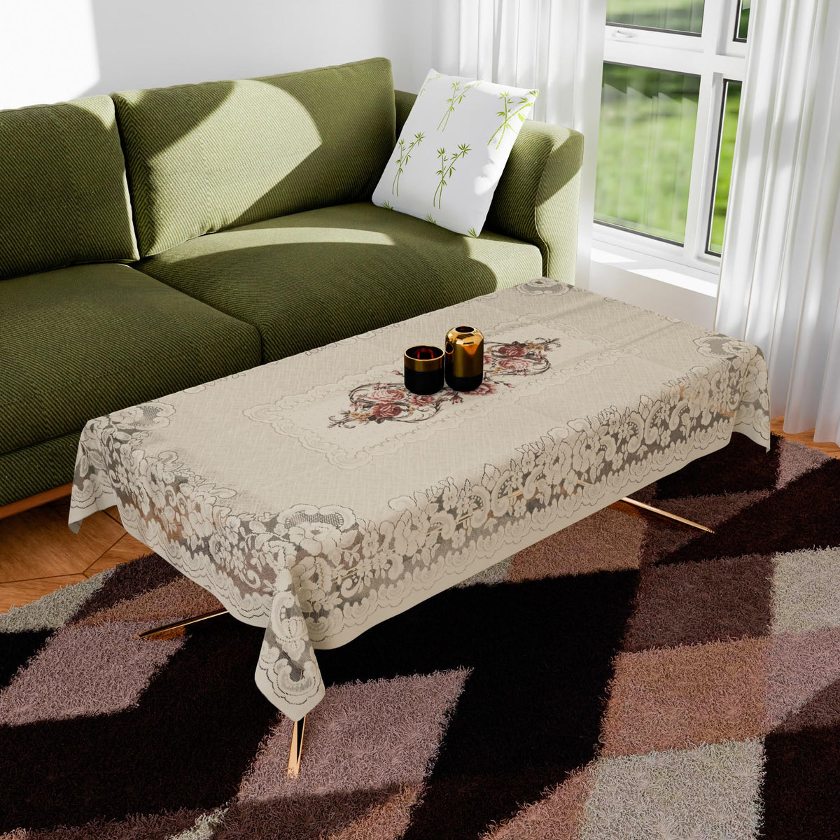 Kuber Industries Center Table Cover | Cotton Table Cloth Cover | 4-Seater Table Cloth | Glory Table Cover | Table Protector | Table Cover for Center Table | 40x60 Inch | CTC | Cream & Brown