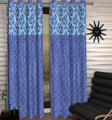 Kuber Industries Rose Design 1 Piece Polyester Eyelet Door Curtain 7 Feet (Blue)-Ctktc14162