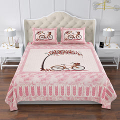Heart Home Double Bedsheet with 2 Pillow Covers | 160 TC Premium Cotton Bedsheet for Double Bed | Bedsheet for Living Room-Home & Hotels | Photo Frame Cycle | 100x108 Inch | Pink