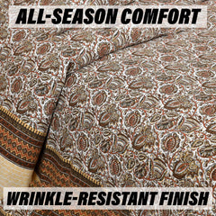 Heart Home Double Bedsheet with 2 Pillow Covers | 160 TC Premium Cotton Bedsheet for Double Bed | Bedsheet for Living Room-Home & Hotels | Dezier Bell Print | 90x108 Inch | Cream