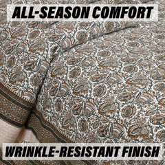 Kuber Industries Double Bedsheet with 2 Pillow Covers | 160 TC Premium Cotton Bedsheet for Double Bed | Bedsheet for Living Room-Home & Hotels | Dezier Bell Print | 90x108 Inch | Beige