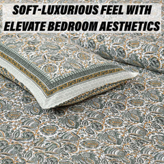 Kuber Industries Double Bedsheet with 2 Pillow Covers | 160 TC Premium Cotton Bedsheet for Double Bed | Bedsheet for Living Room-Home & Hotels | Dezier Bell Print | 90x108 Inch | Green