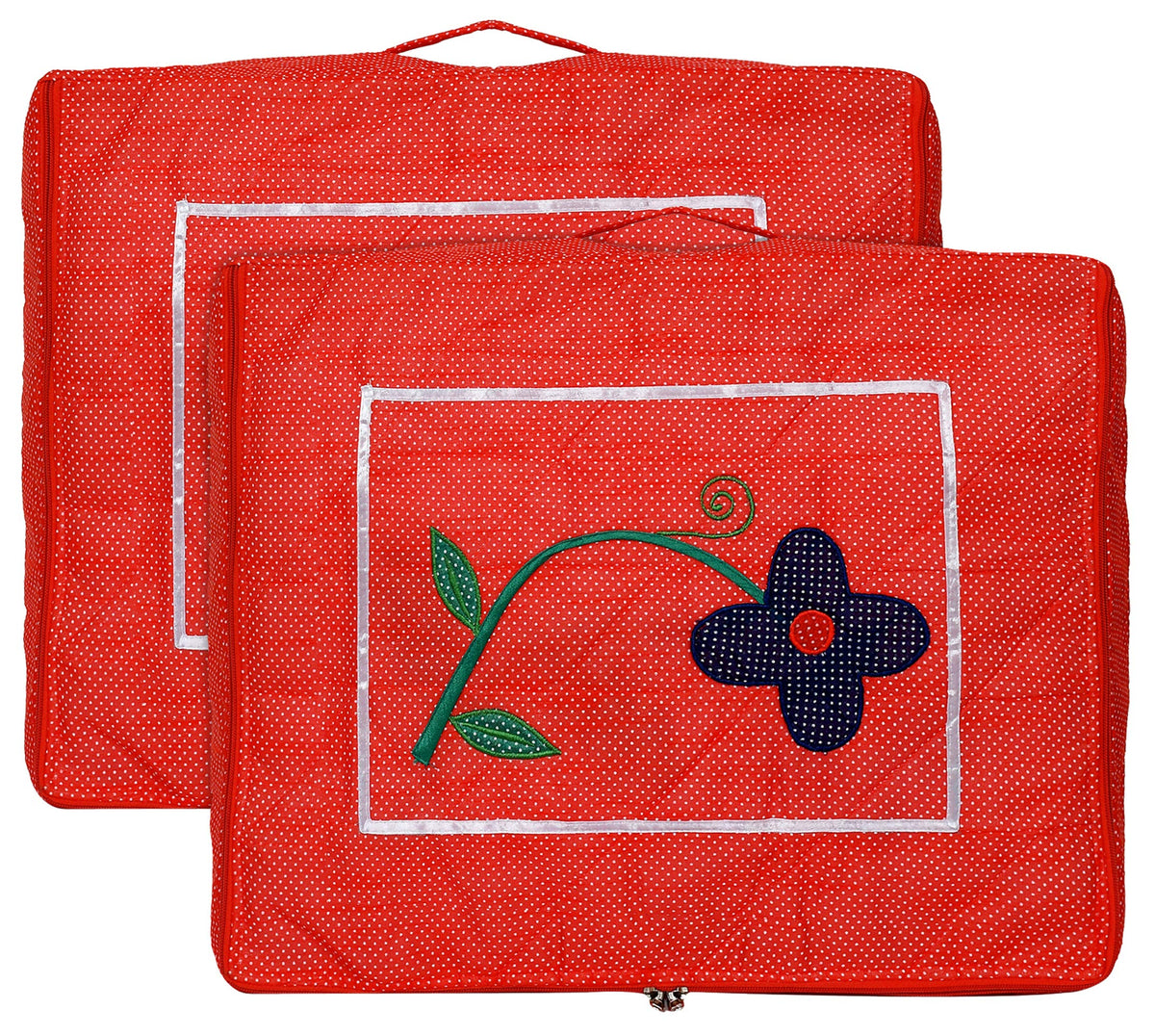 Kuber Industries Dot Printed Non Woven Saree Cover Storage Bags for Clothes, Saree Organizer for Wardrobe, Organizers for Clothes-Pack of 2 (Red)