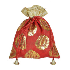 Kuber Industries Leaf Design Potli Bags Handbags for Women Gifting Wristlets for Wedding, Festival, Kitty Subh Shagun-Pack of 3 (Red)
