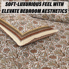 Heart Home Double Bedsheet with 2 Pillow Covers | 160 TC Premium Cotton Bedsheet for Double Bed | Bedsheet for Living Room-Home & Hotels | Dezier Bell Print | 90x108 Inch | Cream