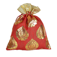 Kuber Industries Leaf Design Potli Bags Handbags for Women Gifting Wristlets for Wedding, Festival, Kitty Subh Shagun-Pack of 3 (Red)