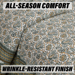 Kuber Industries Double Bedsheet with 2 Pillow Covers | 160 TC Premium Cotton Bedsheet for Double Bed | Bedsheet for Living Room-Home & Hotels | Dezier Bell Print | 90x108 Inch | Green