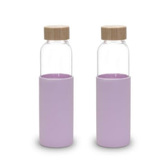 Kuber Industries Water Bottle | Glass Bottle | Sleeve Protection Bottle | Bamboo Lid Water Bottle | Travel Round Bottle | XB5501-PURP | 550 ML | Set of 2 | Purple
