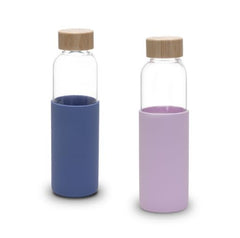 Heart Home Water Bottle | Glass Bottle | Sleeve Protection Bottle | Bamboo Lid Water Bottle | Travel Round Bottle | XB5501-PURP-Blue | 550 ML | Set of 2 | Purple-Blue