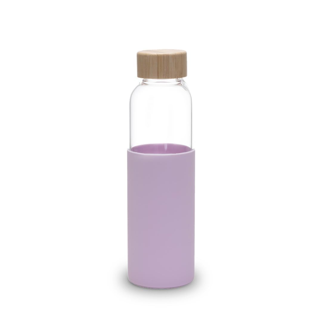 Heart Home Water Bottle | Glass Bottle | Sleeve Protection Bottle | Bamboo Lid Water Bottle | Travel Round Bottle | XB5501-PURP | 550 ML | Purple